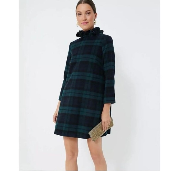 NWT Tuckernuck Green Blackwatch Plaid Daphne Wool Dress Wmns L Bow Detail - Picture 7 of 8